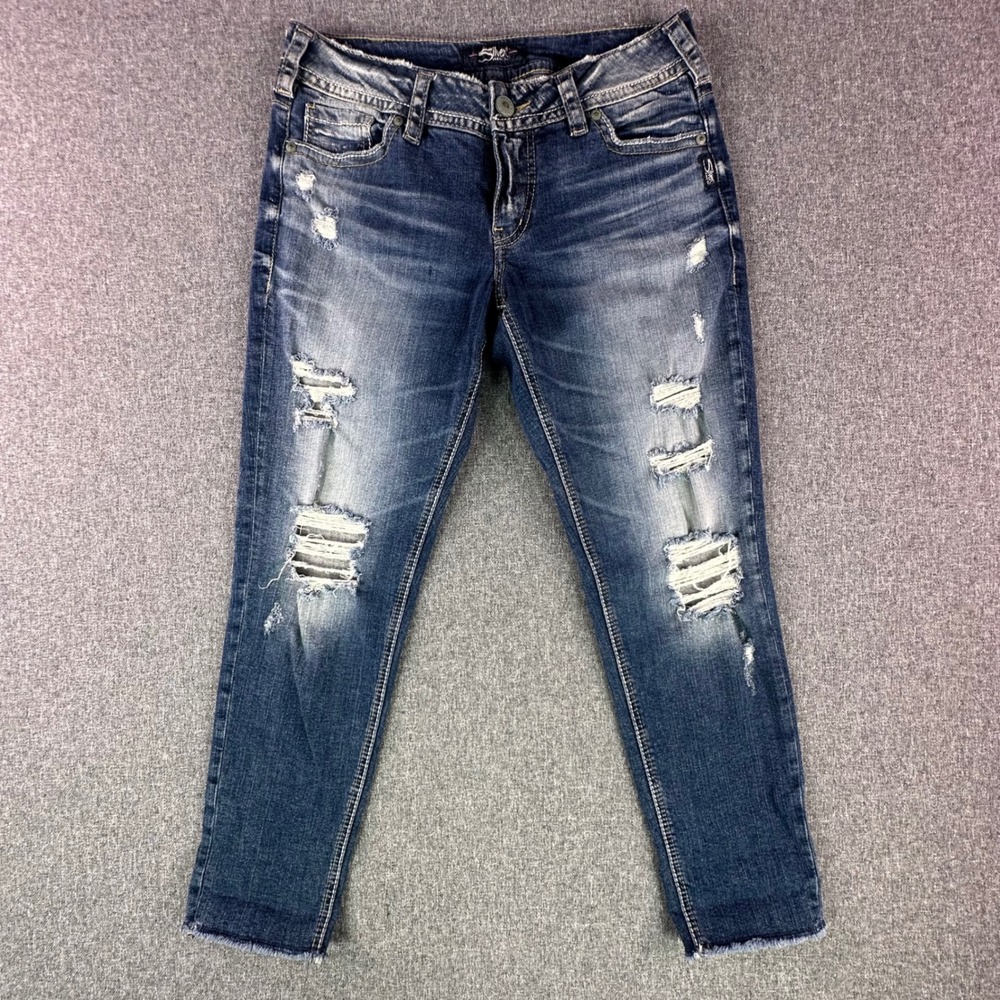 Silver Jeans Co. Jeans Womens W30 Suki Skinny Crop Blue Distressed L43965SJL241
